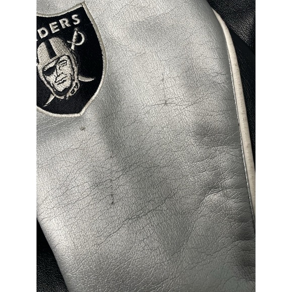 VTG 90s Oakland Raiders Rare Leather Bomber Jacket Game‎ Day Essex MFG Mens XL - Picture 14 of 16